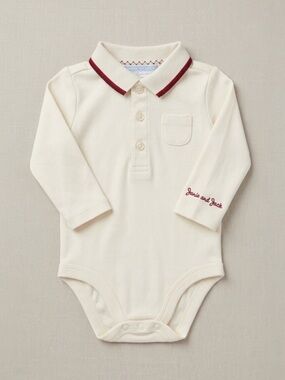 Janie and Jack Layette Polo Bodysuit Cream Long Sleeve Preppy 0 to 3M